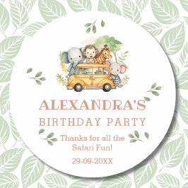 おもしろいピンクサファリガールジャングル誕生日ありがとう ラウンドシール