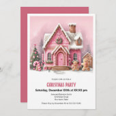 おもしろいピンクジンジャーブレッドハウスクリスマスパーティー シーズンカード (正面/裏面)