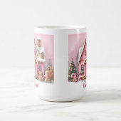 おもしろいピンクジンジャーブレッドハウスクリスマス コーヒーマグカップ (中央)