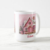 おもしろいピンクジンジャーブレッドハウスクリスマス コーヒーマグカップ (正面右)