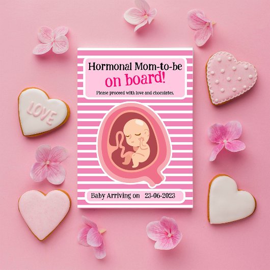 おもしろいピンクストライプの妊娠告知カード 招待状