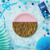 おもしろいピンクストライプ色とティガープリント ペーパープレート (パーティー)