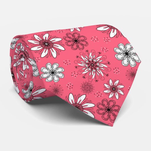 おもしろいピンクデイジーフローラペン及びインクプリント ネクタイ (ロール)