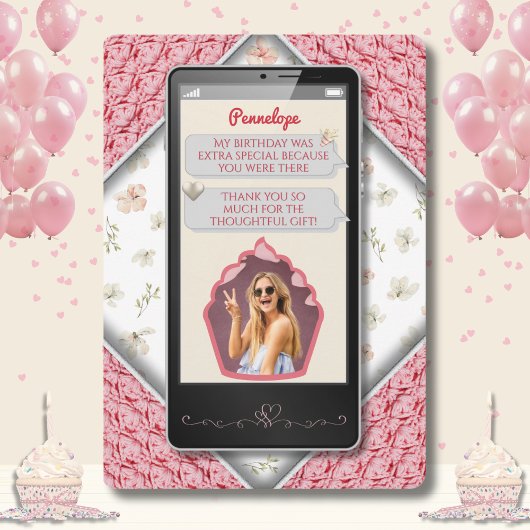 おもしろいピンクニット文字メッセージサンキューカード サンキューカード