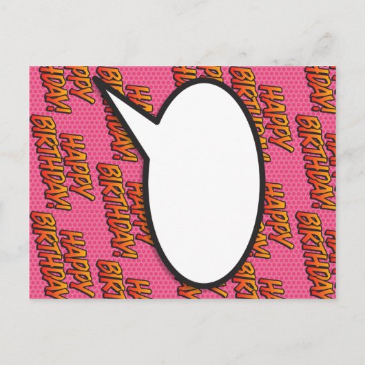 おもしろいピンクハッピーバースデーパーティー漫画の吹き出し インビテーションポストカード (裏面)