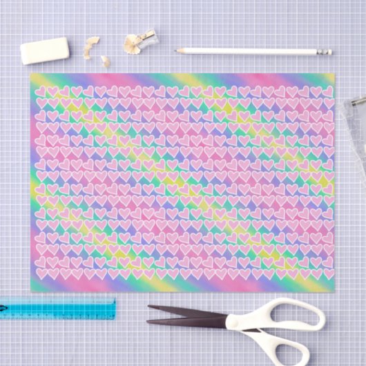 おもしろいピンクハートオンレインボー 薄葉紙 (クラフト)