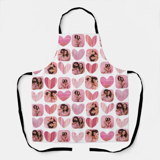おもしろいピンクハート&フォトコラージュキープサケ エプロン (正面)