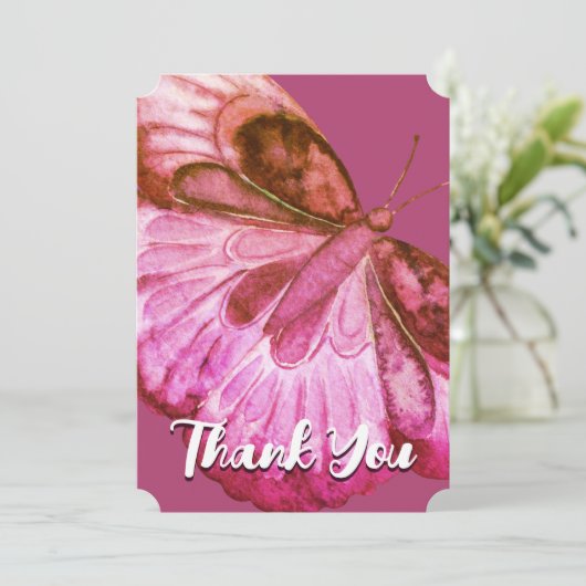 おもしろいピンクバタフライサンキューカード サンキューカード (スタンド正面)