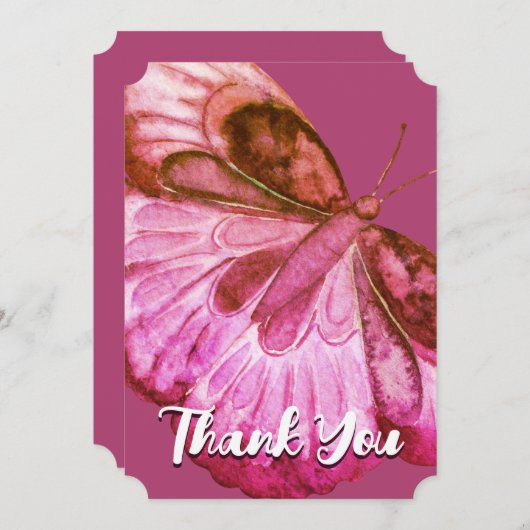 おもしろいピンクバタフライサンキューカード サンキューカード (正面/裏面)