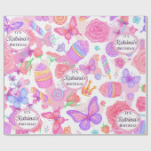 おもしろいピンクバタフライ、カップケーキ、キャンディパターン ラッピングペーパー (フラット)