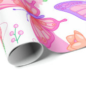 おもしろいピンクバタフライ、カップケーキ、キャンディパターン ラッピングペーパー (ロールコーナー)