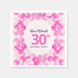 おもしろいピンクバルーンフェイクグリッター30th誕生日パーティー スタンダードカクテルナプキン
