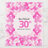 おもしろいピンクバルーンフェイクグリッター30th誕生日パーティー ワインラベル (シングルラベル)