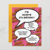 おもしろいピンクバースデーパーティーモダン漫画写真 インビテーションポストカード (正面/裏面)