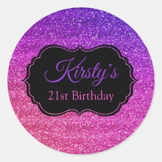 おもしろいピンクパープルグリッタースパークル誕生日 ラウンドシール (正面)