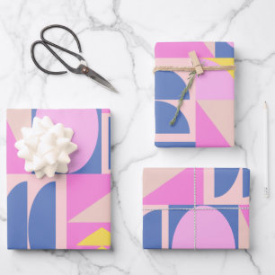 おもしろいピンクパープルパッチワークキルトジオメトリックパターン ラッピングペーパーシート