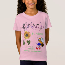 おもしろいピンクヒマワリ前向きミツバチ Tシャツ