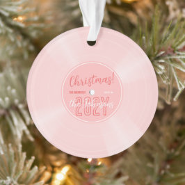 おもしろいピンクビニールレコード音楽クリスマスフォト オーナメント