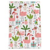 おもしろいピンクフラミンゴクリスマス ミディアムペーパーバッグ (裏面)