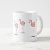 おもしろいピンクフラミンゴスペンとインクカラースケッチ ジャンボコーヒーマグカップ (正面右)