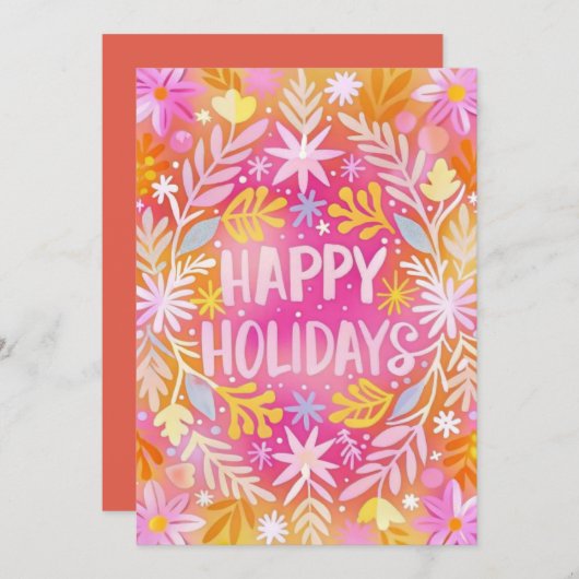おもしろいピンクフローラハッピーホリデーNo Photo シーズンカード (正面/裏面)