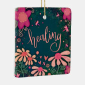 おもしろいピンクフローラヒーリングかわいらしハートの鼓動 セラミックオーナメント (右)