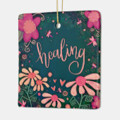 おもしろいピンクフローラヒーリングかわいらしハートの鼓動 セラミックオーナメント (左)