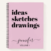 おもしろいピンクブラックパーソナライズされたスケッチブック ノートブック (正面)