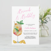 おもしろいピンクブランチ&バブリーシャンパンブライダルシャワー 招待状 (スタンド正面)
