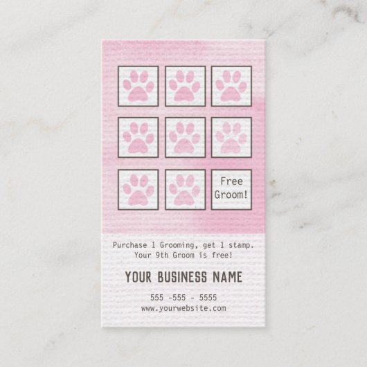 おもしろいピンクブルドッグ犬グルーミングロイヤリティカード 名刺 (正面)