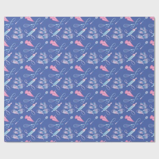 おもしろいピンクブルーベーキングフォークス&マーブルグレーズケーキ ラッピングペーパー (フラット)