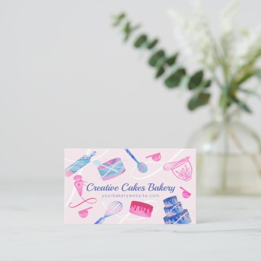おもしろいピンクブルー大理石ベーカリーケーキのツールと器具 名刺 (スタンド正面)