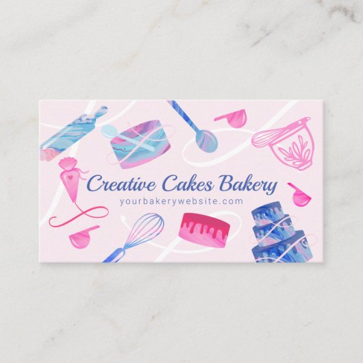 おもしろいピンクブルー大理石ベーカリーケーキのツールと器具 名刺 (正面)
