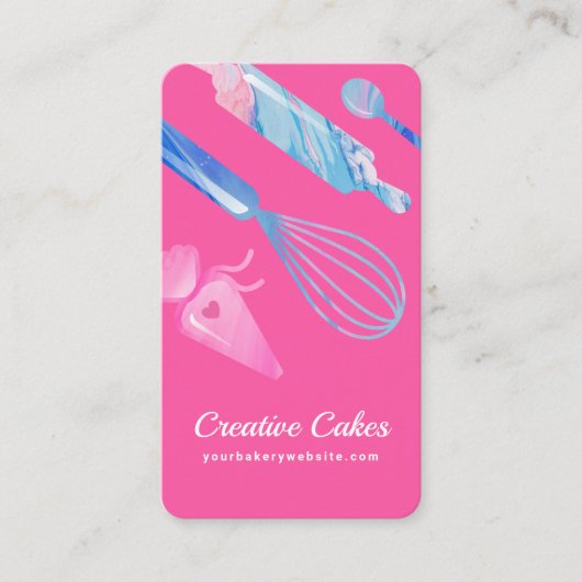 おもしろいピンクブルー大理石ベーカリーツールと器具ピンク 名刺 (正面)