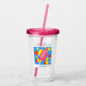 おもしろいピンクポスクルとイチゴこんにちは夏 アクリルタンブラー (裏面)