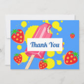 おもしろいピンクポップシクルとイチゴありがとう サンキューカード (正面)