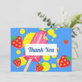 おもしろいピンクポップシクルとイチゴありがとう サンキューカード (スタンド正面)