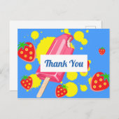 おもしろいピンクポップシクルとイチゴありがとう ポストカード (正面/裏面)