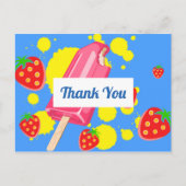 おもしろいピンクポップシクルとイチゴありがとう ポストカード (正面)