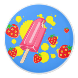 おもしろいピンクポップシクルとイチゴイラストレーション セラミックノブ