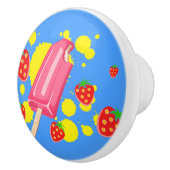 おもしろいピンクポップシクルとイチゴイラストレーション セラミックノブ (右)