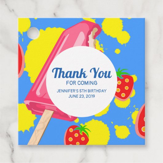 おもしろいピンクポップシクルとイチゴイラストレーション フェイバータグ (正面)