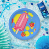 おもしろいピンクポップシクルとイチゴイラストレーション ペーパープレート (パーティー)