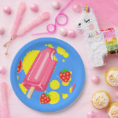 おもしろいピンクポップシクルとイチゴイラストレーション ペーパープレート (パーティー)