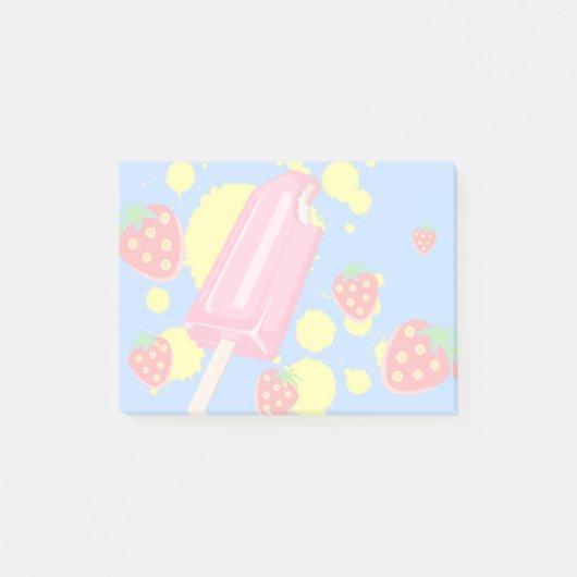 おもしろいピンクポップシクルとイチゴイラストレーション ポストイット (正面)