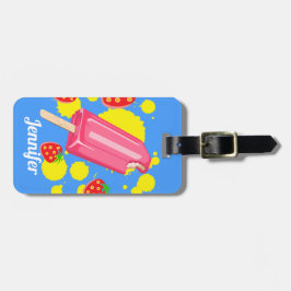 おもしろいピンクポップシクルとイチゴイラストレーション ラゲッジタグ