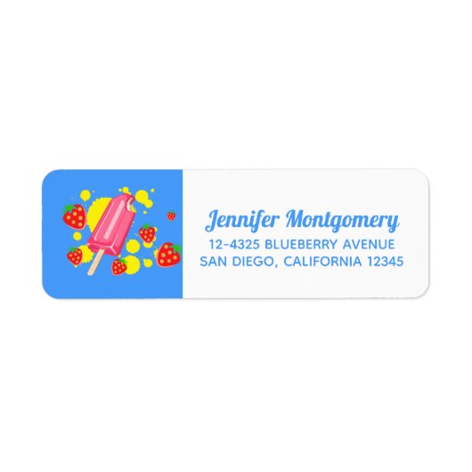 おもしろいピンクポップシクルとイチゴイラストレーション ラベル (正面)