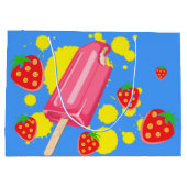 おもしろいピンクポップシクルとイチゴイラストレーション ラージペーパーバッグ (裏面)