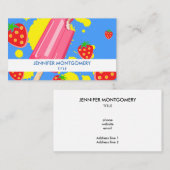 おもしろいピンクポップシクルとイチゴイラストレーション 名刺 (正面/裏面)