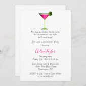 おもしろいピンクマルティニカクテルアワーバチェロレッテ 招待状 (正面/裏面)